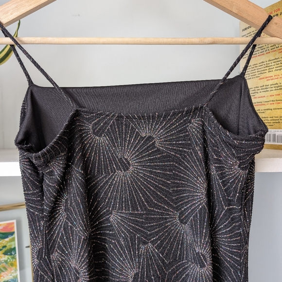 Y2K Mini Slip Dress Black Sparkle Starburst Pattern Size Small Celestial Fairy - Picture 8 of 8